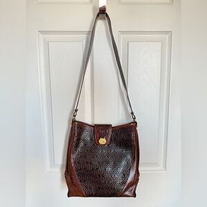 Brahmin Vintage Chocolate Woven Leather Shoulder Bag